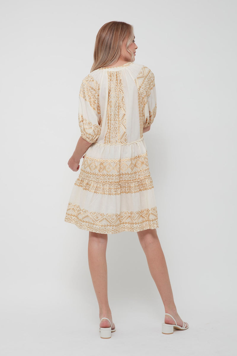DRESS SHORT ALL OVER OLD PUFFY SLEEVE - NATURAL GOLD