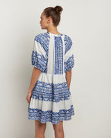 DRESS SHORT ALL OVER OLD PUFFY SLEEVE - WHITE BLUE_3
