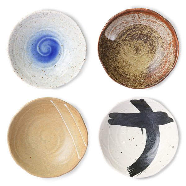 HKLiving Kyoto ceramics japanese shallow bowl set of 4