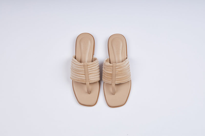 Plisse Thong Sandals Nude
