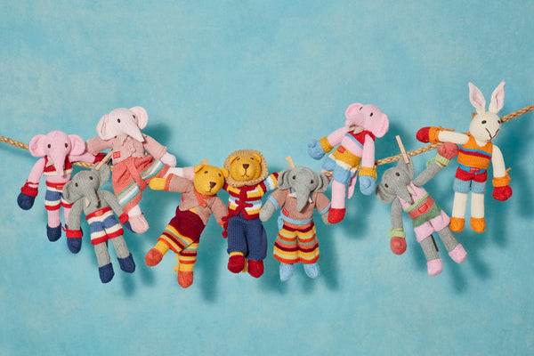 KNITTED DOLL - NAKED GREY ELEPHANT & RED BLUE BOXER