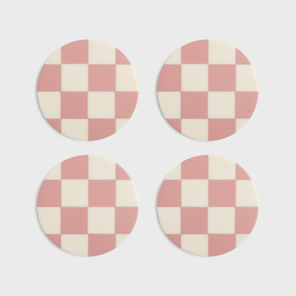 &Klevering Coaster check pink set of 4