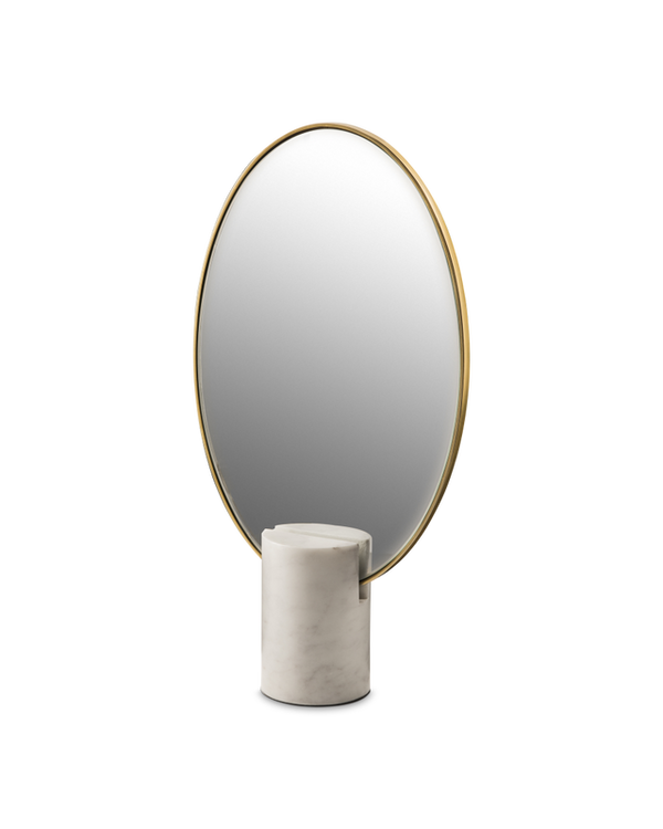 Oval Mirror with Marble Base - White