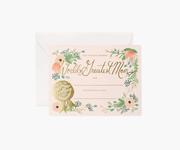 Rifle Paper Co. Greatest Mom Certificate