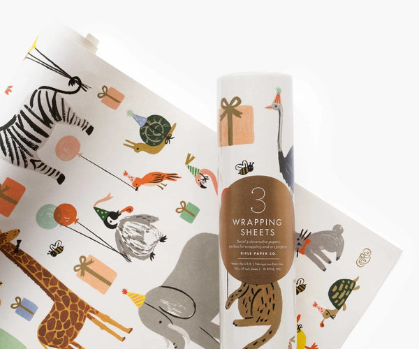 Rifle Paper Co. Roll of 3 Party Animals Wrapping Sheets