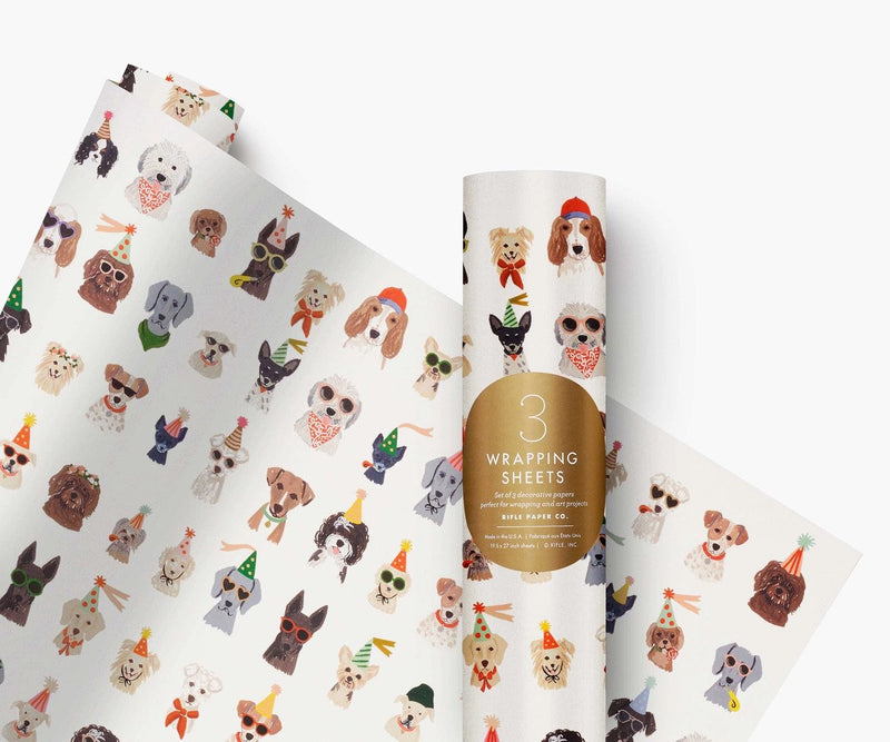 Rifle Paper Co. Roll of 3 Party Dogs Wrapping Sheets
