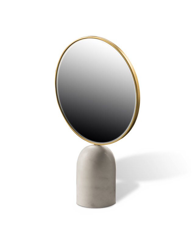 Round Mirror with marble Base - White