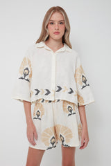 SHIRT MINI PEACOCKS S/S - NATURAL GOLD