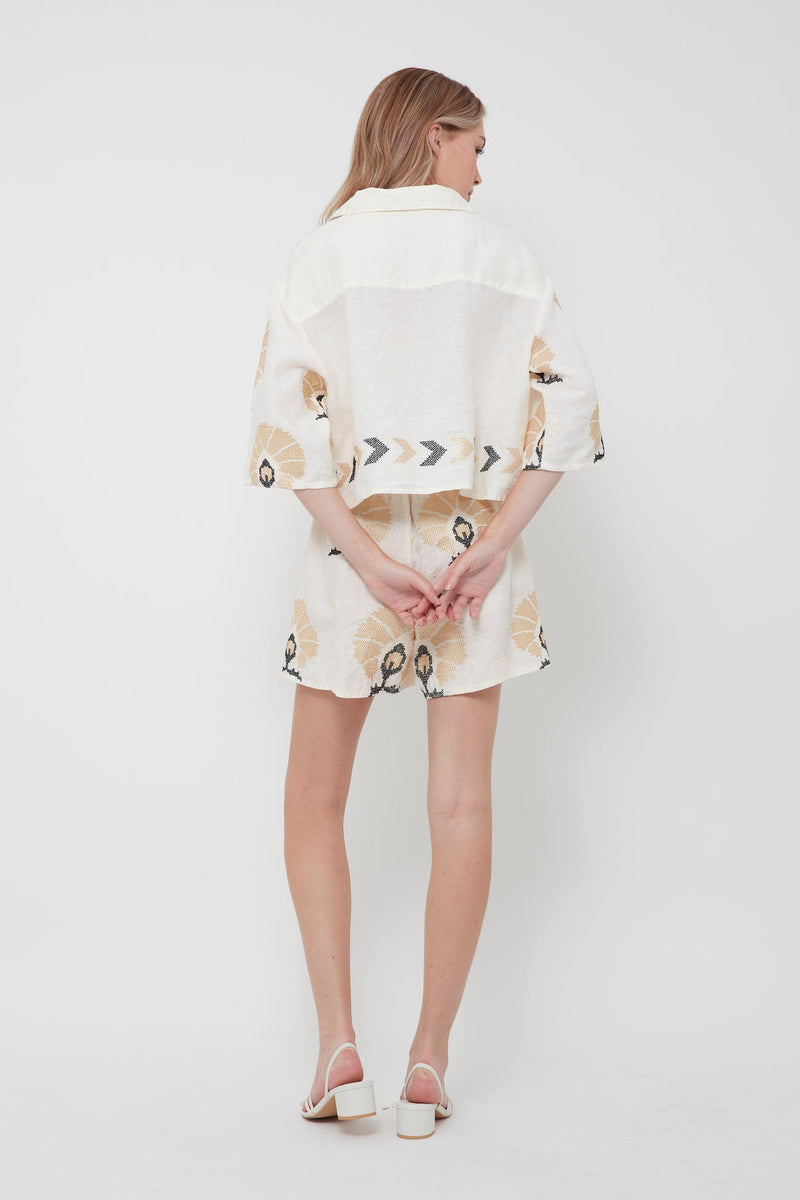 SHIRT MINI PEACOCKS S/S - NATURAL GOLD