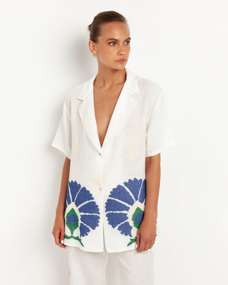 SHIRT PEACOCK - WHITE & GREEN BLUE