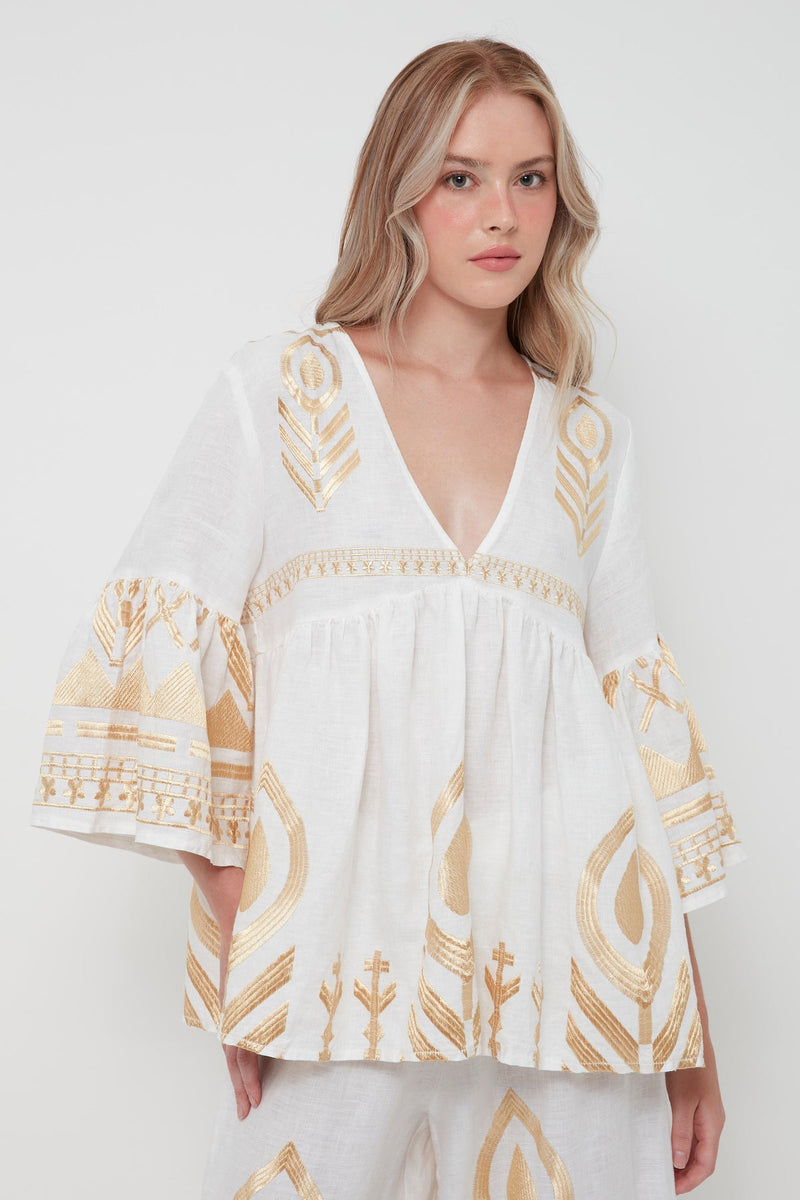 TUNIC FEATHER BELL SLEEVE - WHITE GOLD