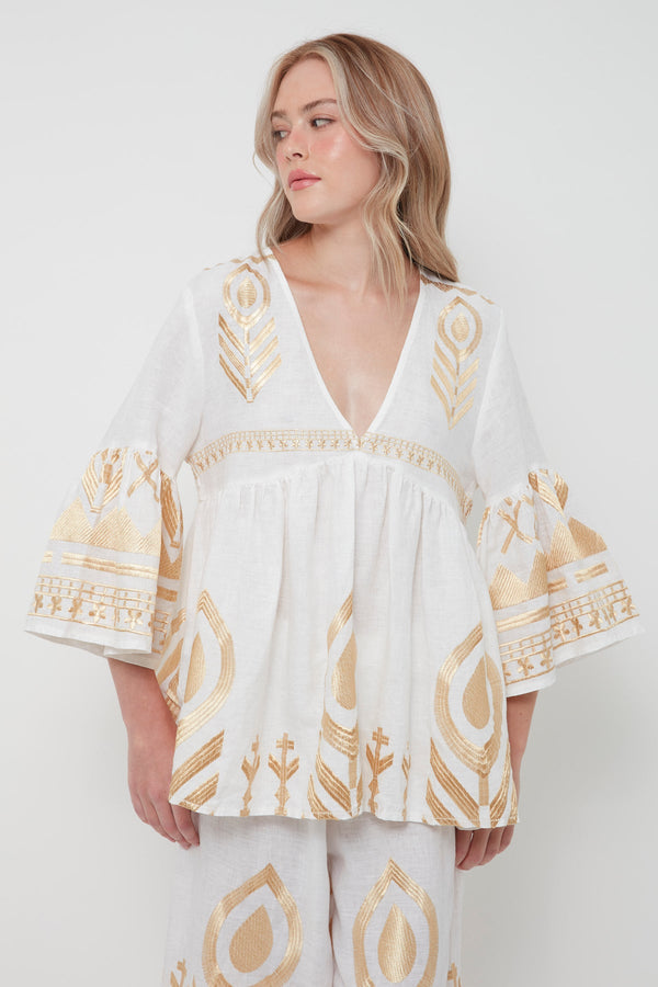TUNIC FEATHER BELL SLEEVE - WHITE GOLD