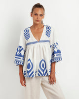 TUNIC FEATHER BELL SLEEVE - WHITE ROYAL BLUE_1