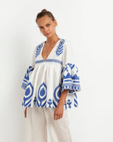 TUNIC FEATHER BELL SLEEVE - WHITE ROYAL BLUE_2