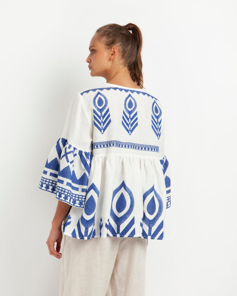 TUNIC FEATHER BELL SLEEVE - WHITE ROYAL BLUE_3