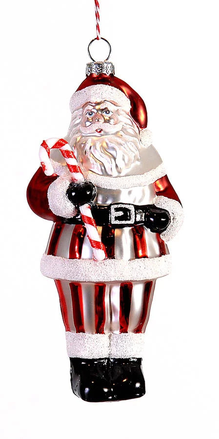 VETUR BV 16cm Glass red & white Santa with candyn ornament