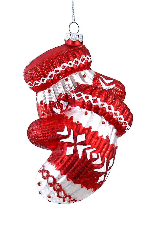 VETUR BV 11cm Glass red/white gloves orn
