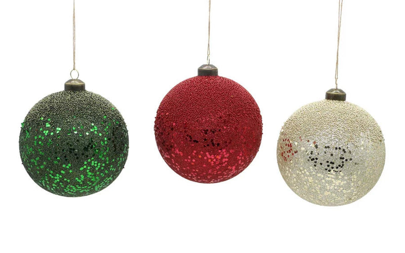 VETUR BV 12cm Glass red, green & gold w/glitter balls