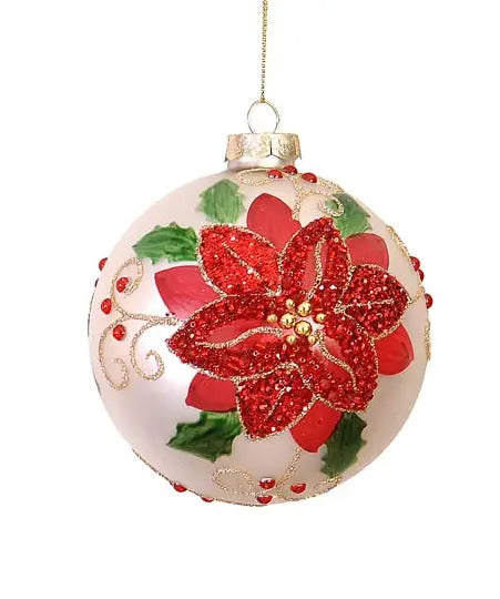 VETUR BV 10cm Glass white with red flower design ball