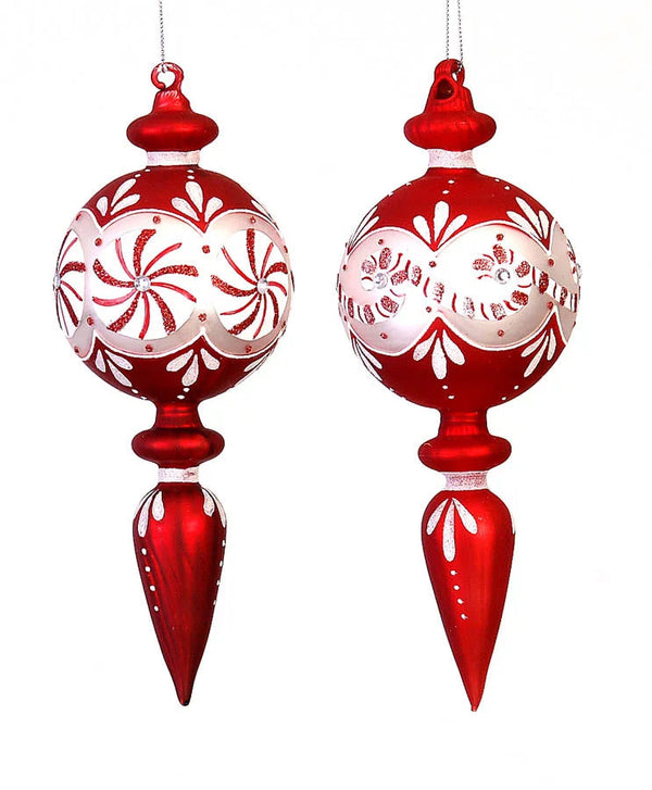 VETUR BV 25cm Glass red white candy design finial ornament