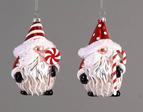 VETUR BV 12cm Glass red & white gnomes hanging ornament