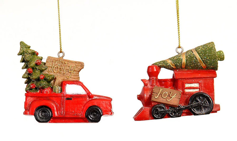 VETUR BV 7cm RedGreen Gold glitter car train tree ornament