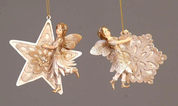 VETUR BV 9cm Polyresin ivory & gold fairy hanging orn