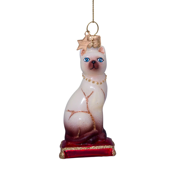 VONDELS Ornament glass siamese cat w red cushion