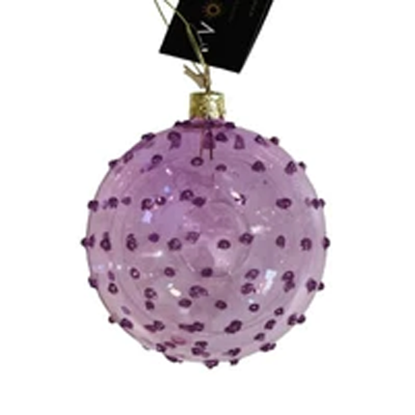 Bauble glass lilac transparent with dots allover 8cm