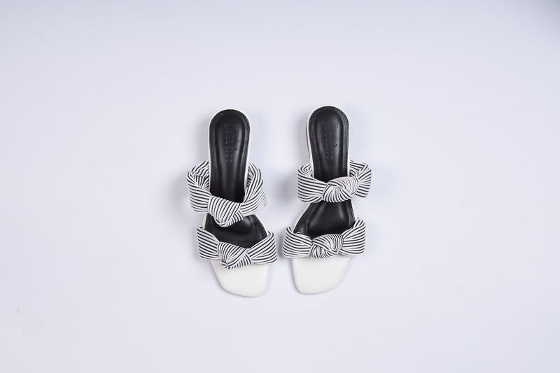 Plisse Double Knot Slide Sandals - Black & White