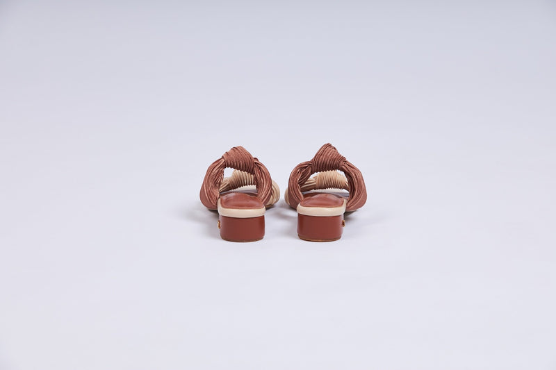Plisse Double Knot Slide Sandals - nude-brown