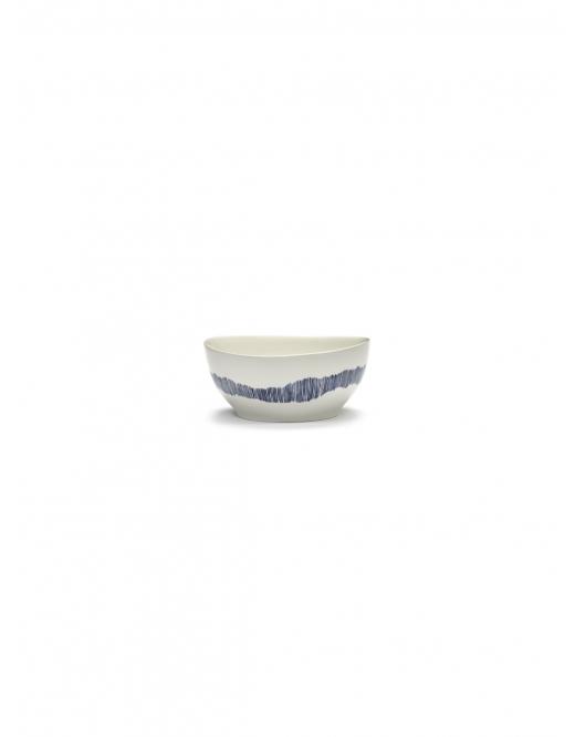 BOWL S WHITE SWIRL-STRIPES BLUE FEAST