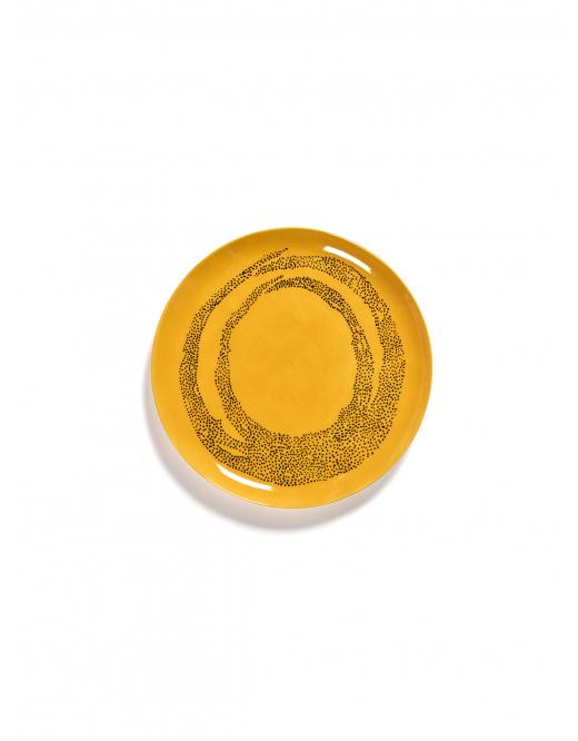 PLATE L SUNNY YELLOW SWIRL-DOTS BLACK FEAST