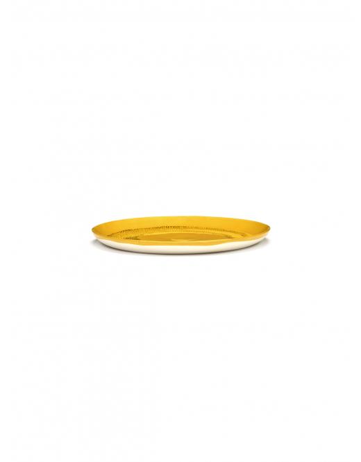 PLATE L SUNNY YELLOW SWIRL-DOTS BLACK FEAST