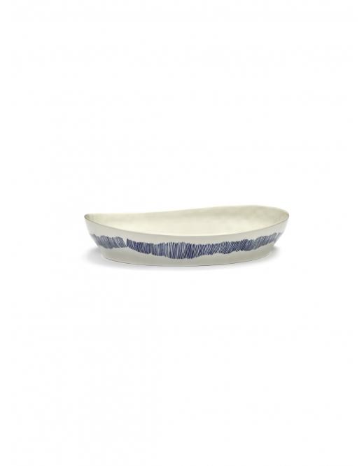 SERVING PLATE S WHITE SWIRL-STRIPES BLUE FEAST